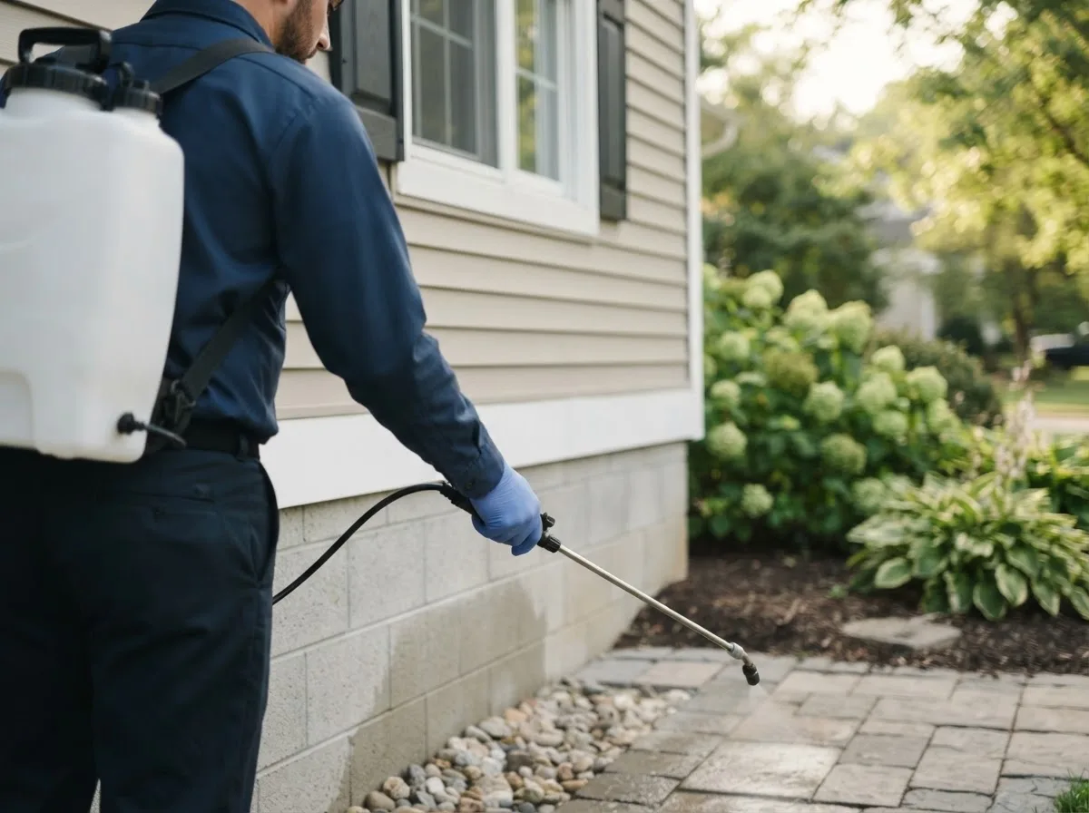Pest control technician inspecting a home in Glenwood, MD
